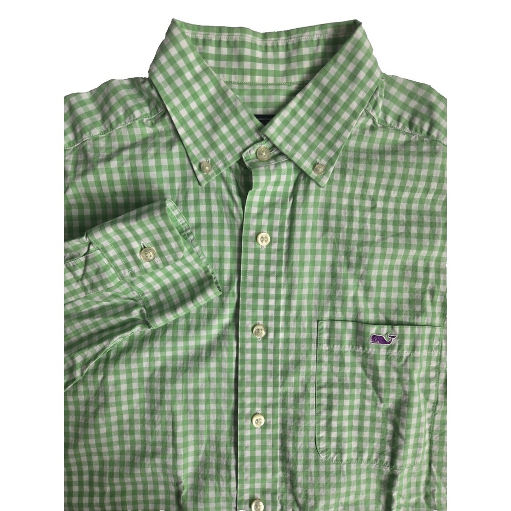 Vineyard Vines Men's M Light‎ Bright Green Check LS Button Down Tucker Shirt